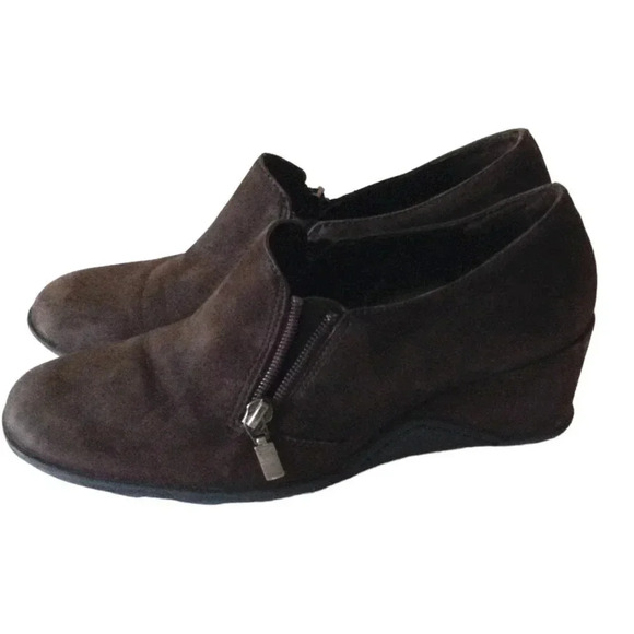 Antonio‎ Melani Women's Size 8.5 M  Wedge Ankle Boots Leather Suede Dark Brown - Picture 4 of 7